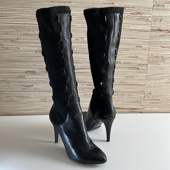 Y2K B Makowsky Jeweled Stretch Leather Knee High Black Vintage Boots Womens 8.5 - Picture 9 of 17